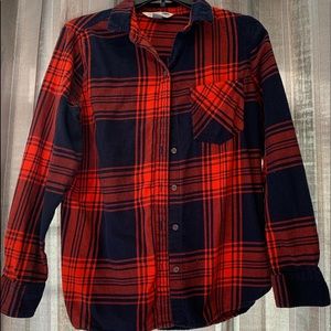 Red and blue flannel.